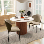 Set of 2 Dining Chairs in Steel and Linen-Effect Fabric, Padded Seat, Curved Backrest, Light Brown