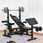 Adjustable Gym Bench with Barbell Rack, Steel and PU, 210x110x103-123 cm, Black