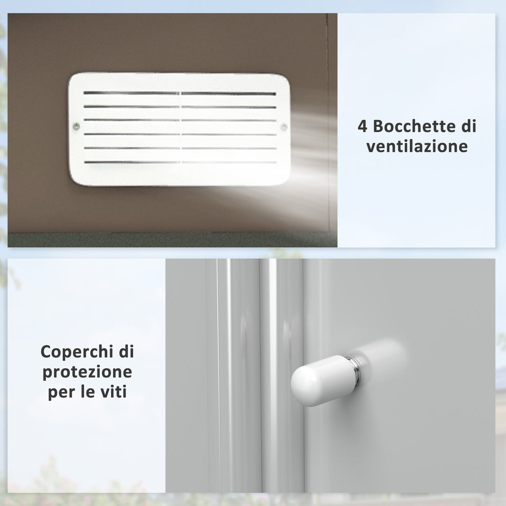 Metal Garden Shed with Vents and Double Sliding Door, 2.1x1.3m, Brown