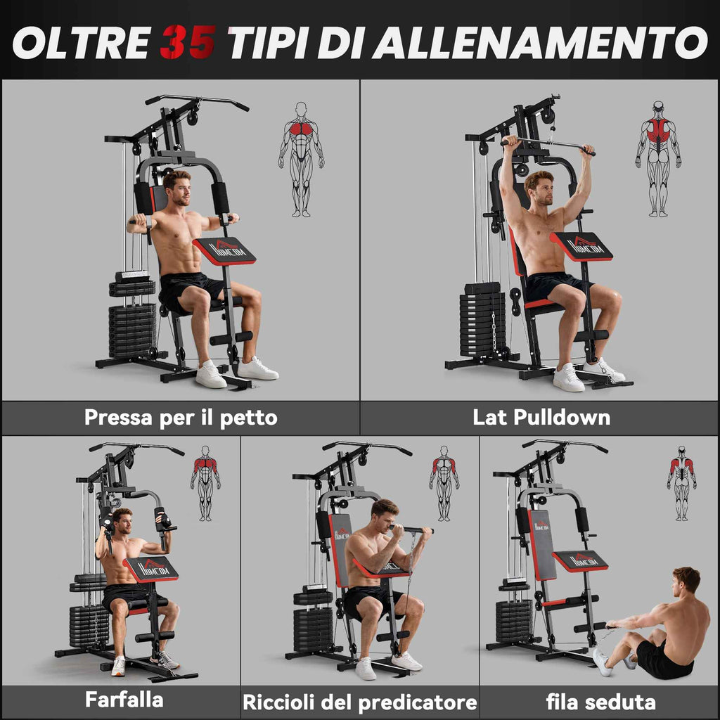 HOMCOM Power Tower Fitness Station Weights 65kg, 135x103x210cm, Black Red