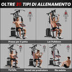 HOMCOM Power Tower Fitness Station Weights 65kg, 135x103x210cm, Black Red