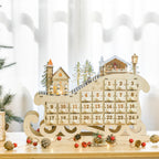 Wooden Sleigh Advent Calendar with 24 Fillable Drawers, Decorations and LED Lights, 45x10x31cm