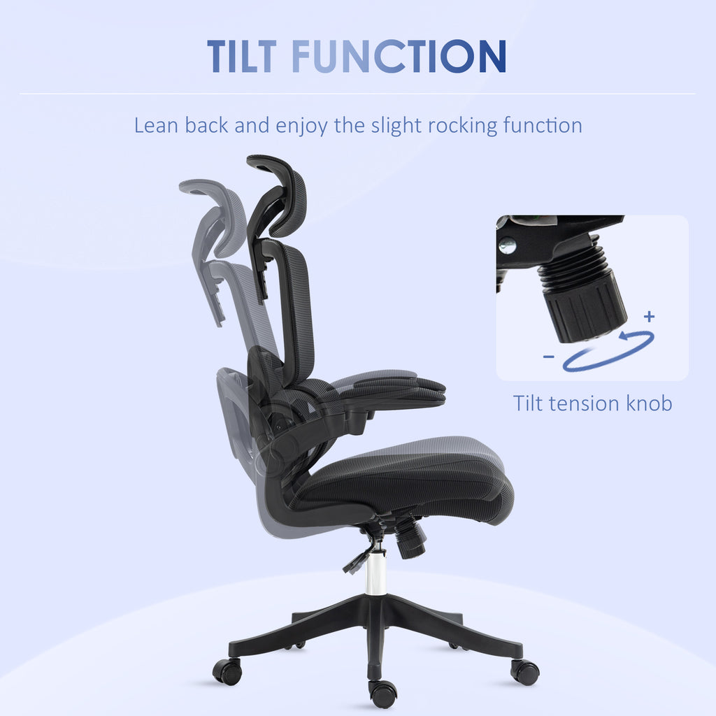 Vent office chair at adjustable height with inclination and lumbar support, 62x58x120-133 cm, black - Borgè
