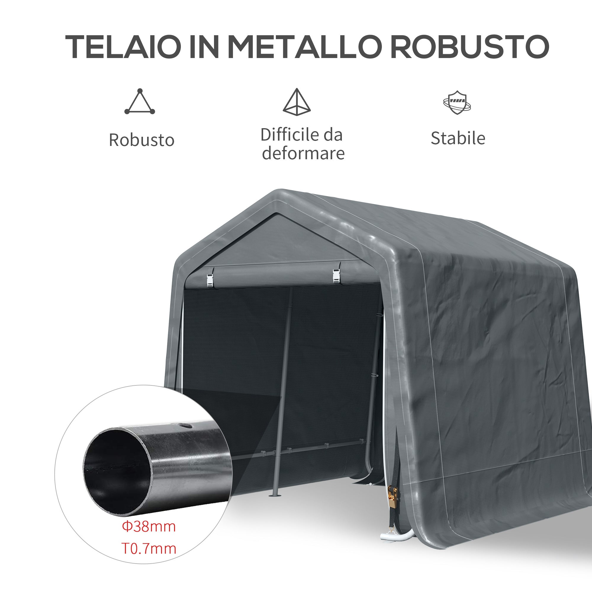 Garage Tent 2.4x2m for Vehicles and Bicycles in Metal and PE Fabric, Dark Gray