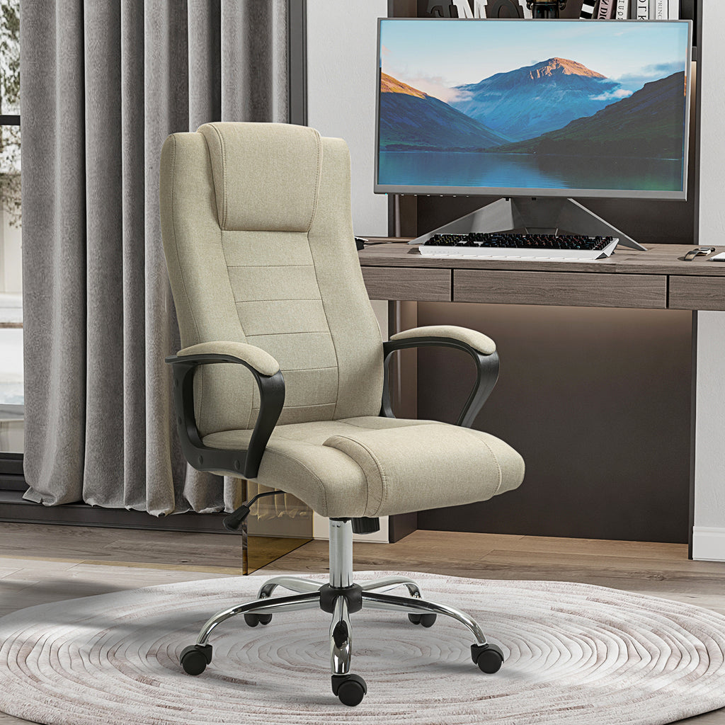 Vinsetto Ergonomic Tilting Swivel Office Chair in Linen Effect Fabric with Headrest, Beige