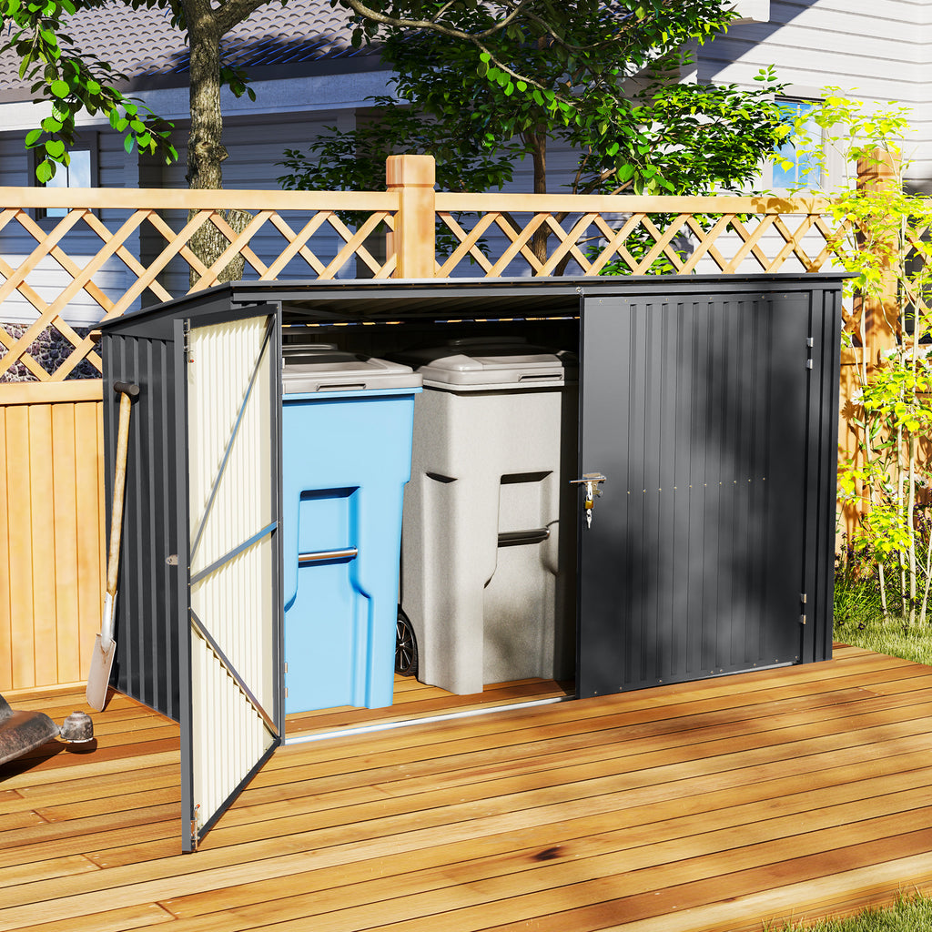Steel Bin Covers for 3 240L Bins with 2 Doors and Lid, 233x105x118.5/133 cm, Dark Gray