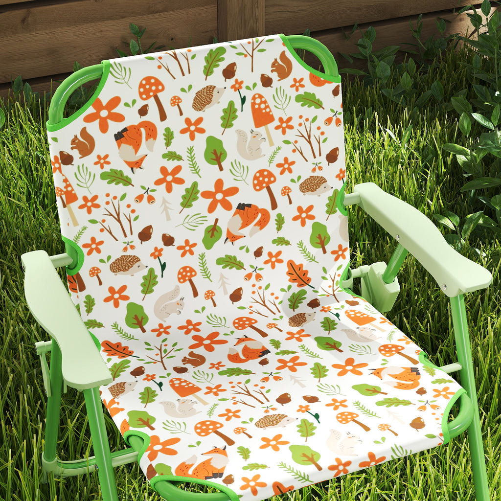 Garden Set for Children 2-5 Years with Round Table, 2 Folding Chairs and a Parasol, Green