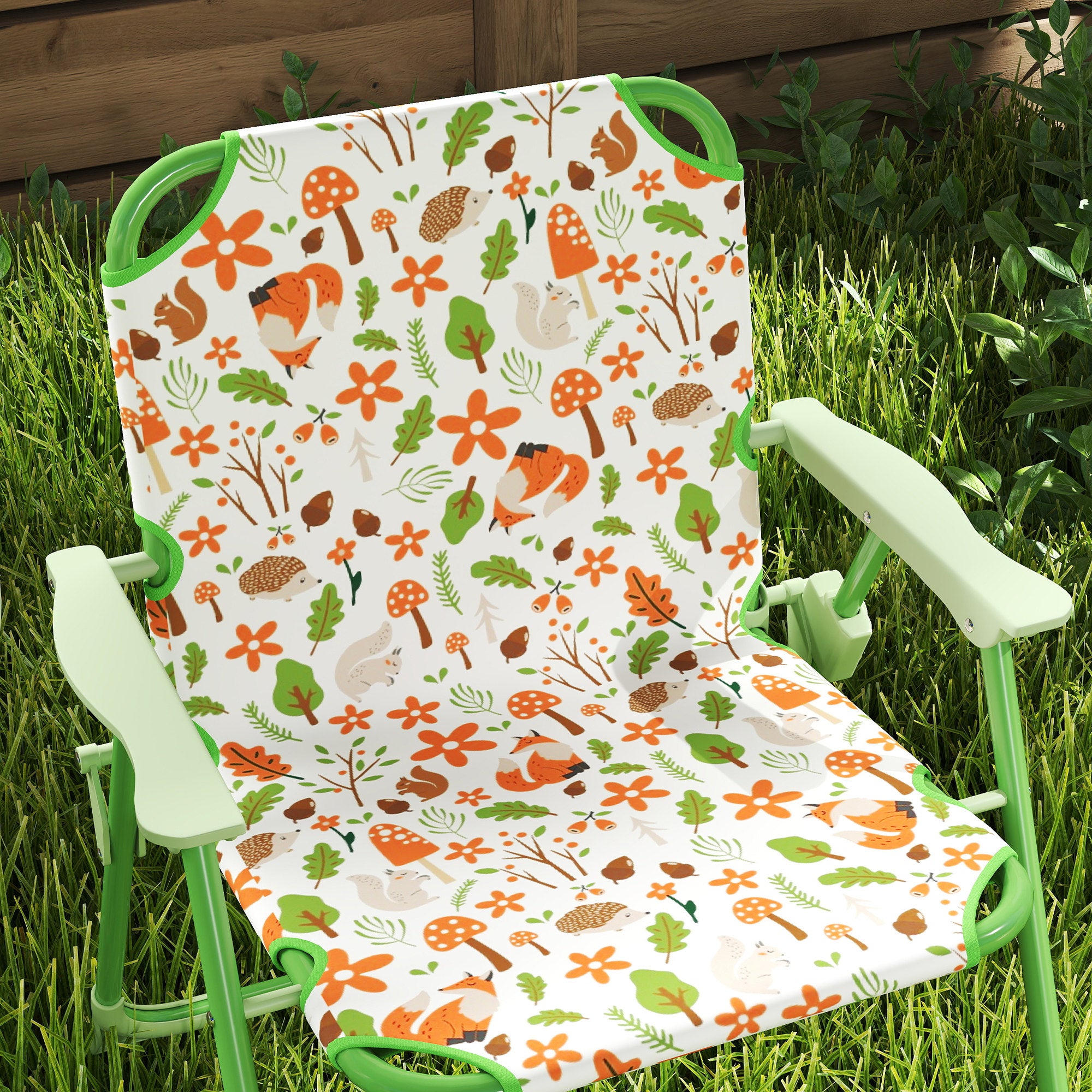 Garden Set for Children 2-5 Years with Round Table, 2 Folding Chairs and a Parasol, Green