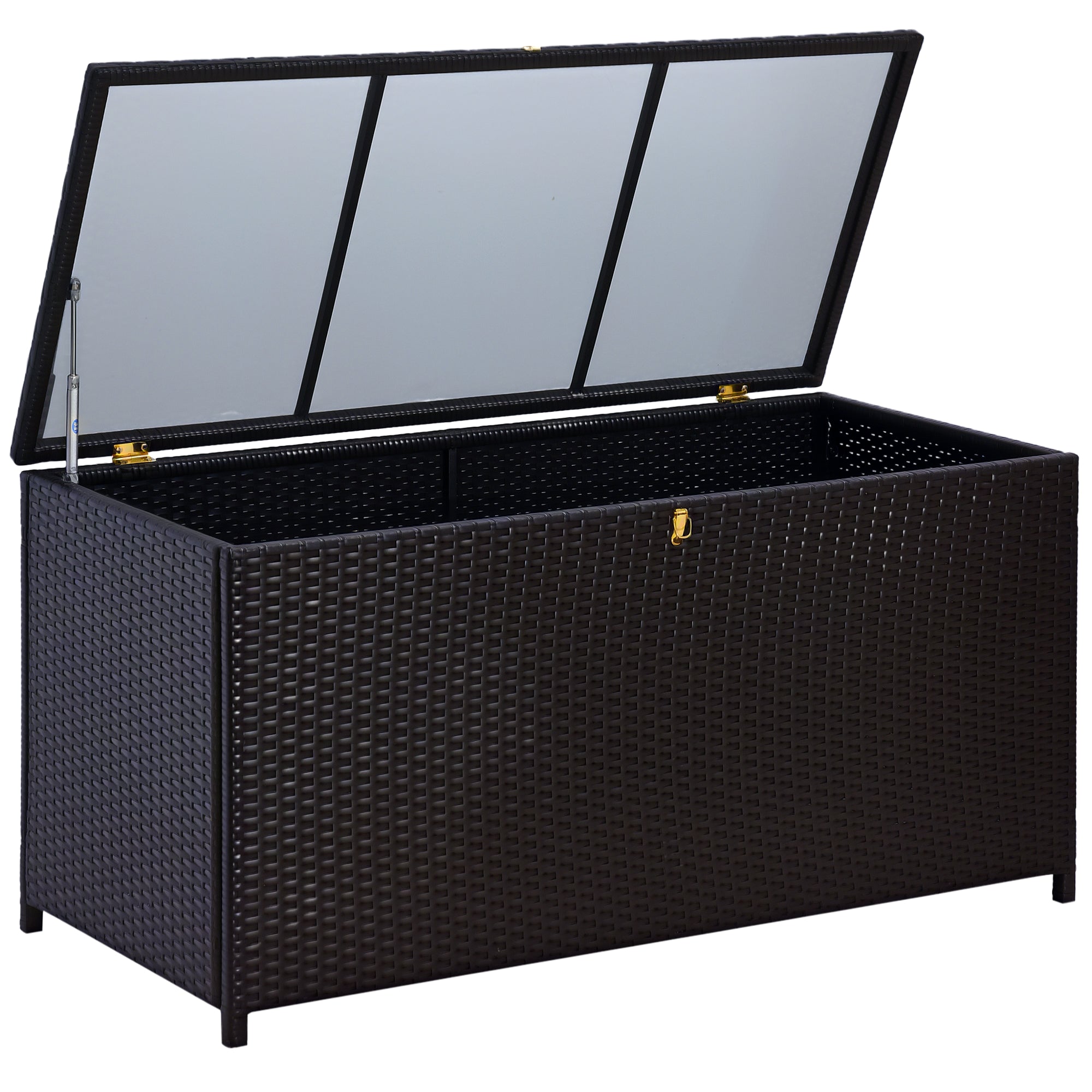 284L Outdoor Storage Chest with Gas Piston, PE Rattan and Steel, 118x54x59 cm, Dark Brown