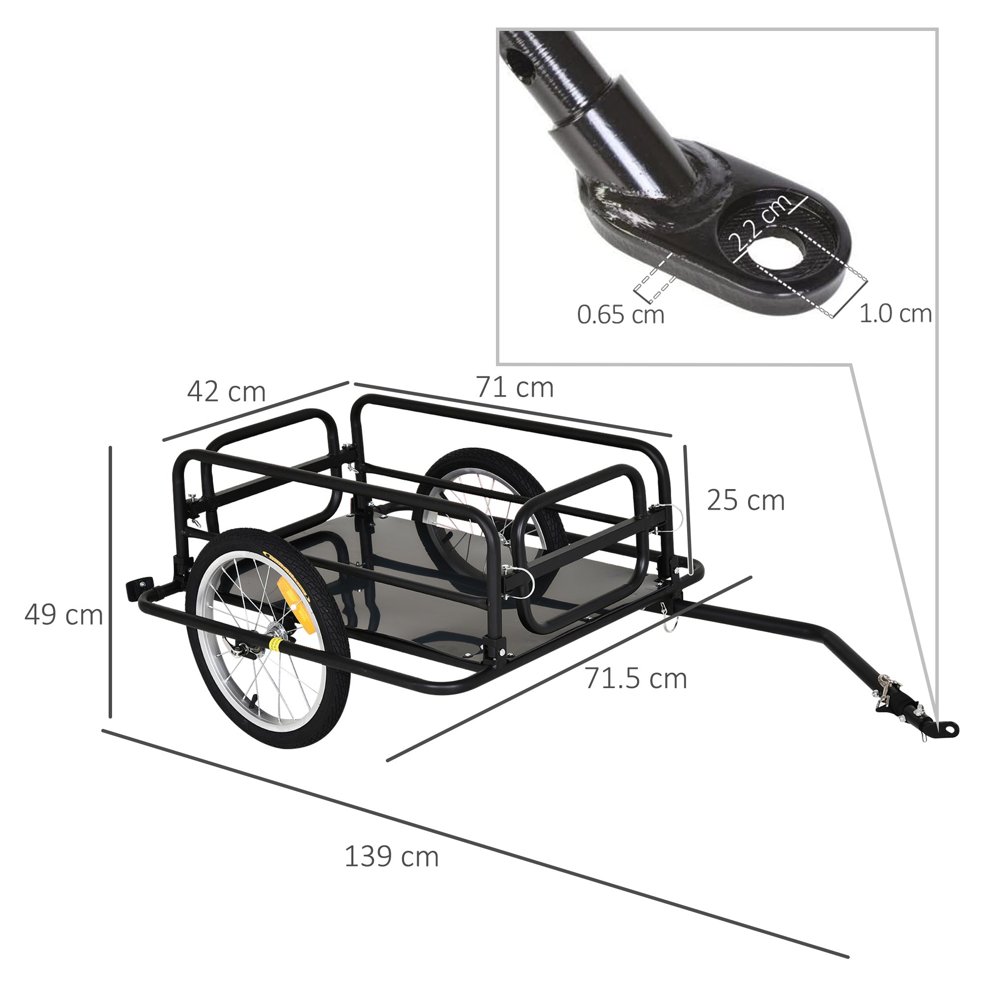 Bike Trailer with Folding Walls, Hook and 4 Reflectors, Steel and PE, 139x71.5x49 cm, Black