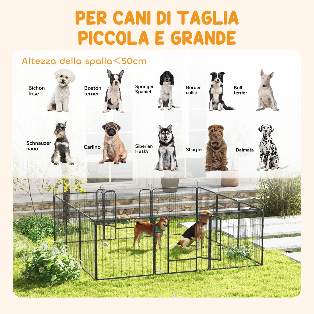 12-Panel Modular Dog Playpen, 80 x 1.5 x 80 cm, Foldable with Steel Door, 12 Pegs, Grey