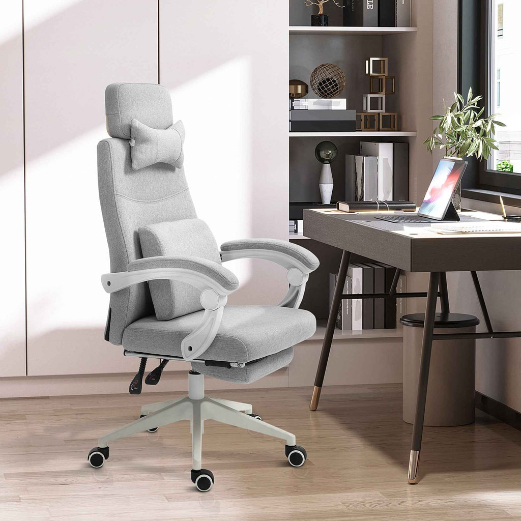 Vinsetto Ergonomic Office Chair, Desk Chair with Wheels, Lumbar Cushion, Removable Headrest and Footrest, Grey 62x68x117-127cm