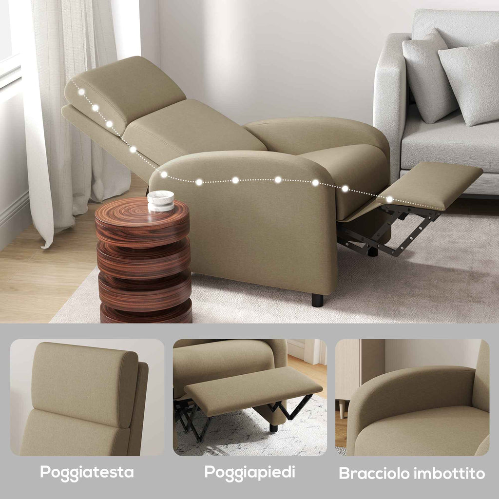 160° Manually Reclining Relaxing Chair with Fabric Footrest, Beige