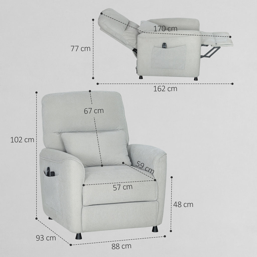 Recliner Chair with Heat, 8 Massage Points and 5 Modes, Chenille Fabric, Light Grey