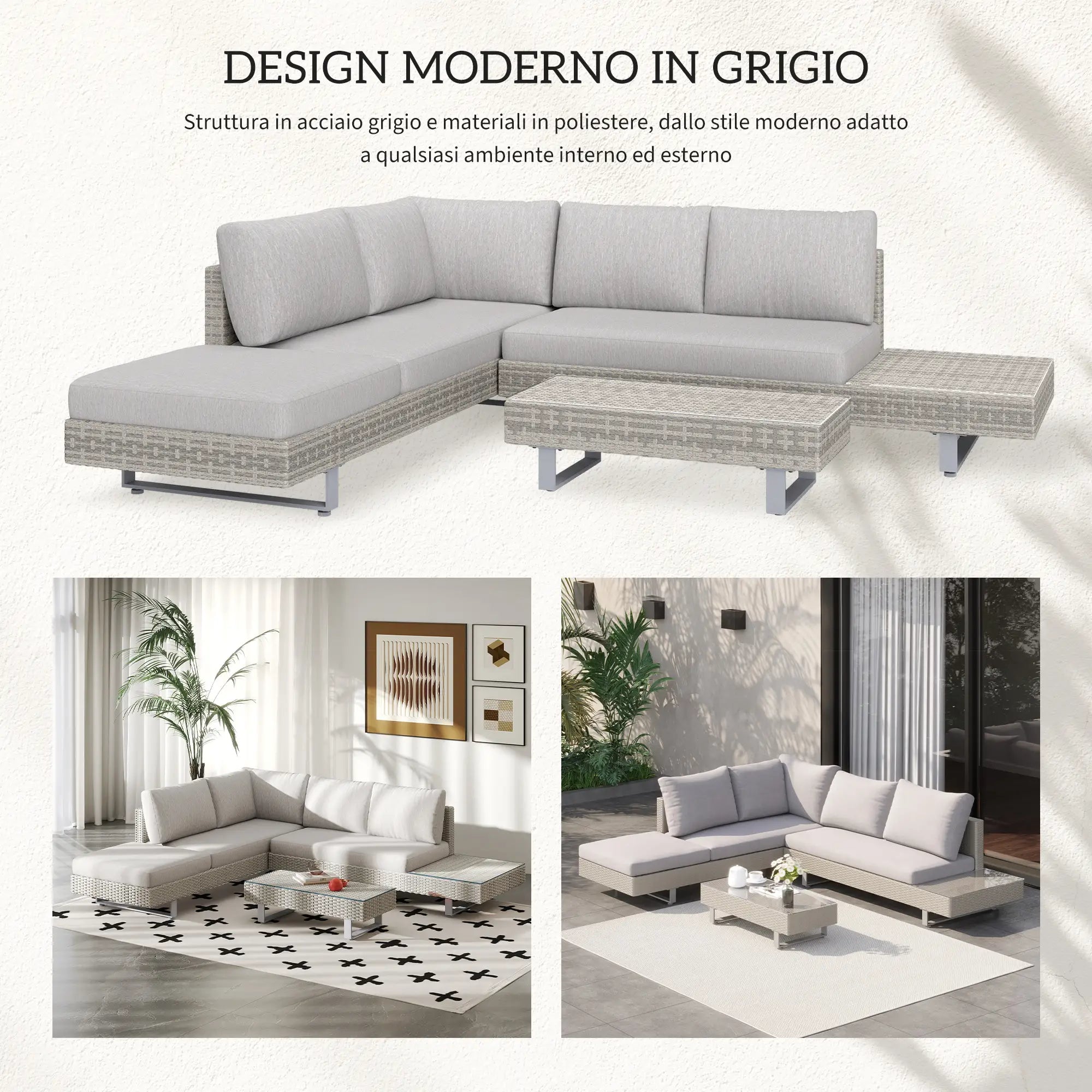 Outdoor Garden Set, Garden Lounge, Outdoor Sofa Set with Garden Table, Grey Rattan Garden Furniture - Borge' Group Limited
