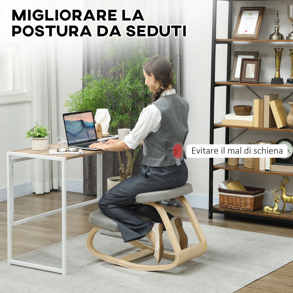 Rocking Kneeling Chair, Fabric and Birch Wood, 50x73x55 cm, Grey