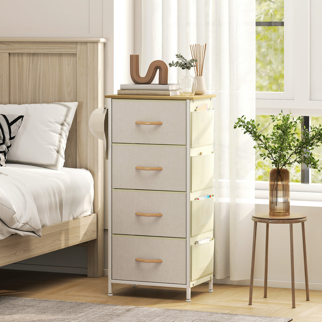 4-Drawer Folding Chest with 4 Pockets and 2 Hooks, Made of Wood, Steel and Fabric, 45x30x94.5 cm