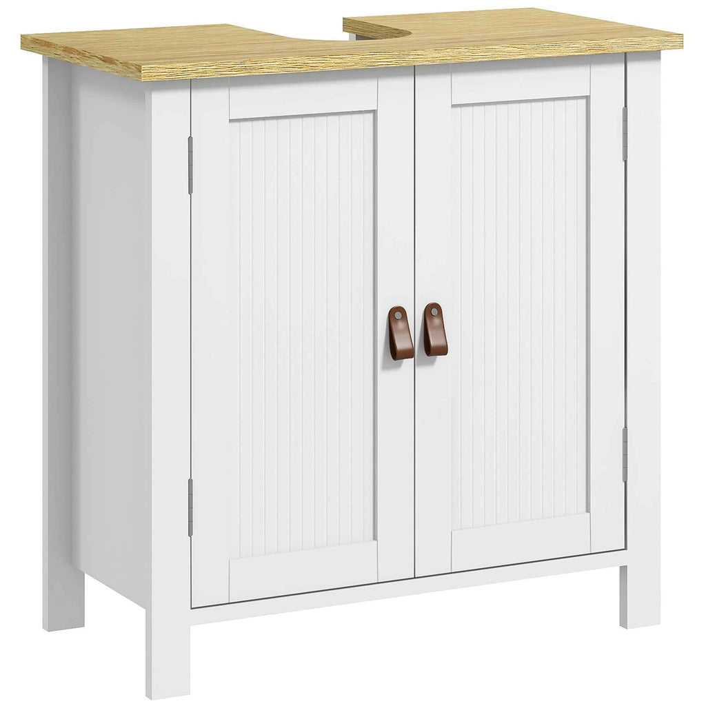 kleankin Bathroom Under Sink Cabinet, 2 Doors, Adjustable Shelf, 2 Storage Levels, PU Handles, 60 x 30 x 60 cm, White