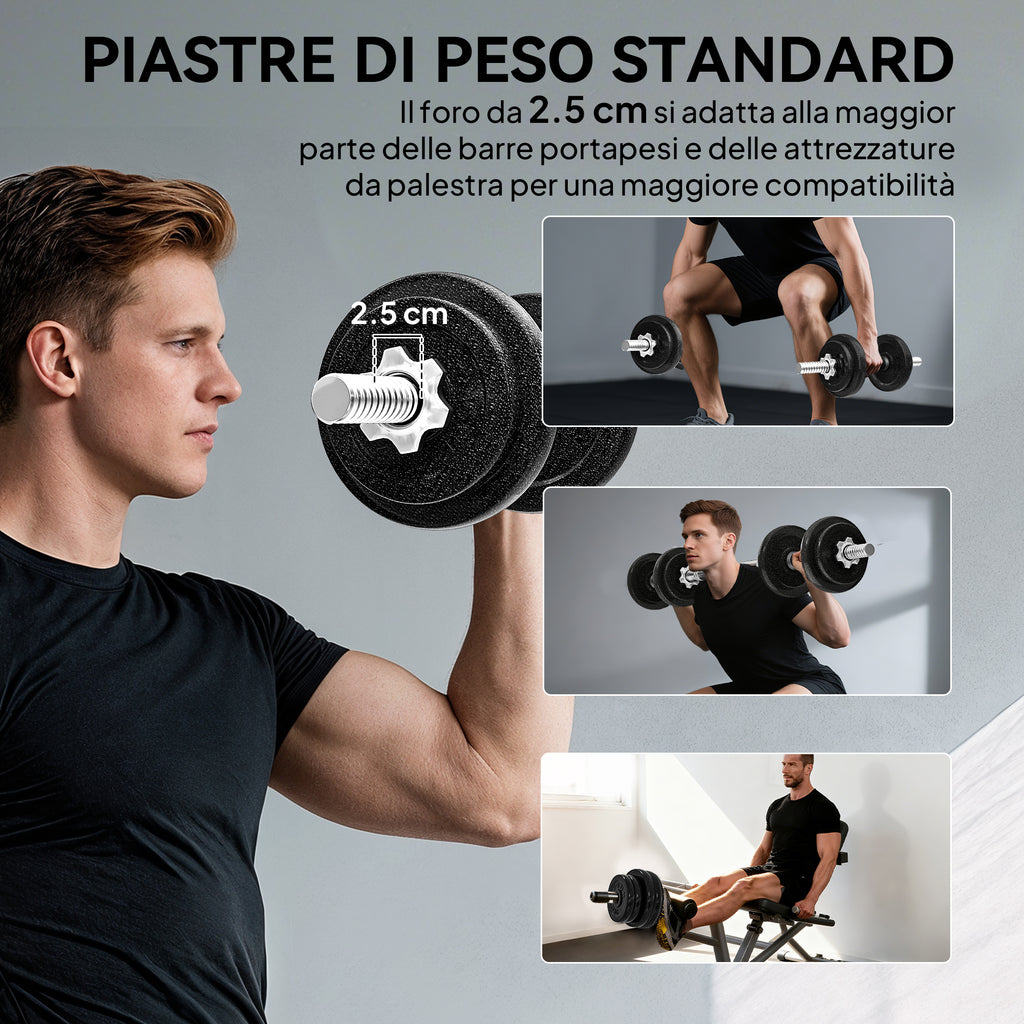 SPORTNOW 20kg Weight and Barbell Set with Non-Slip Grips, 8 Weight Discs, Barbell Bar and 2 Steel Dumbbell Bars