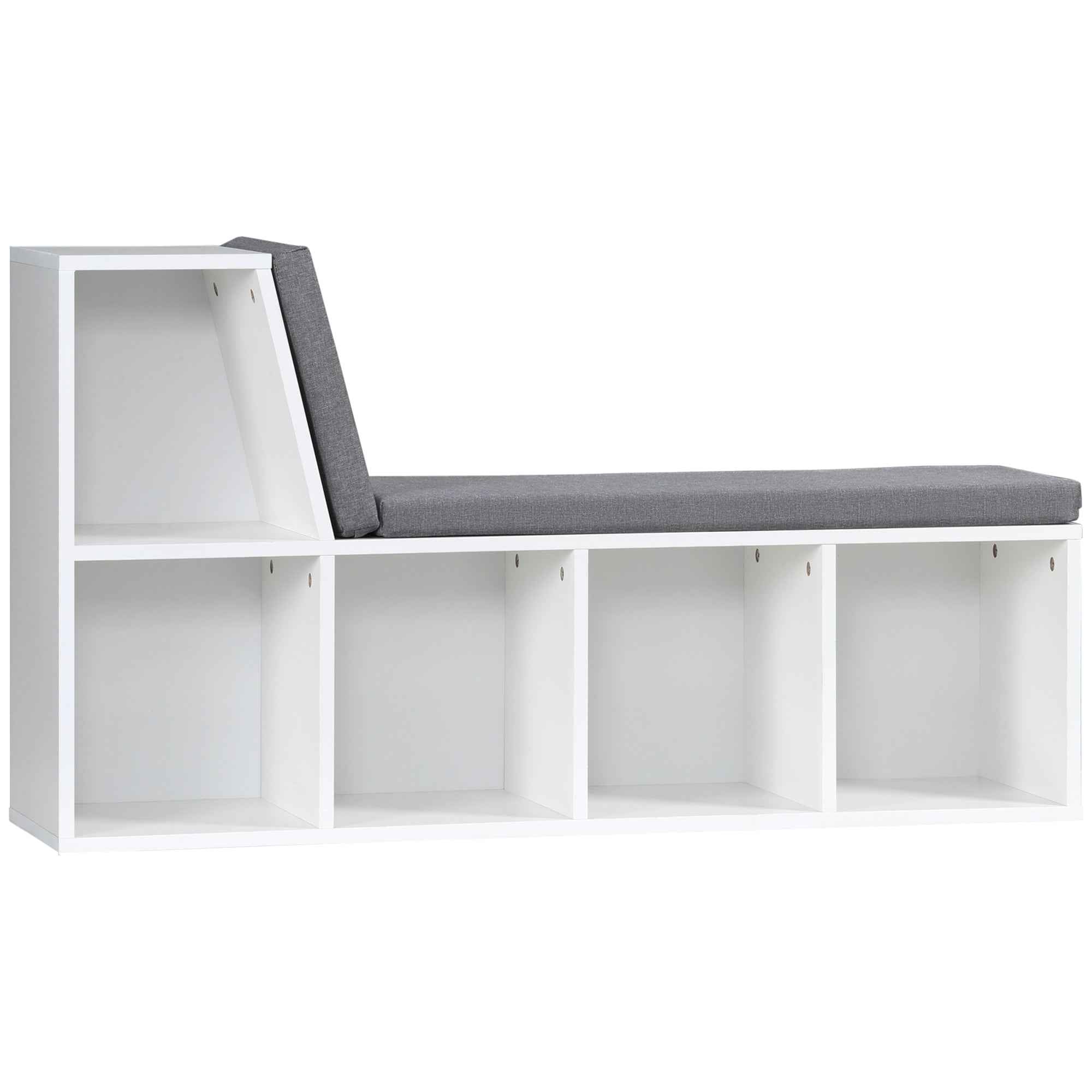 HOMCOM Modern 5-Tier Open Bookcase with 2 Cushions, Wooden, 108x30x60 cm, Grey