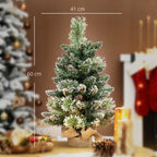 60cm Tall Small Christmas Tree with 35 White LED Lights, 64 Fireproof Branches with Pine Cones, Green