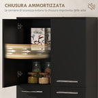 Minimal Storage Unit with 2 Cabinets and Adjustable Shelves, Black Wood, 59x31x155 cm