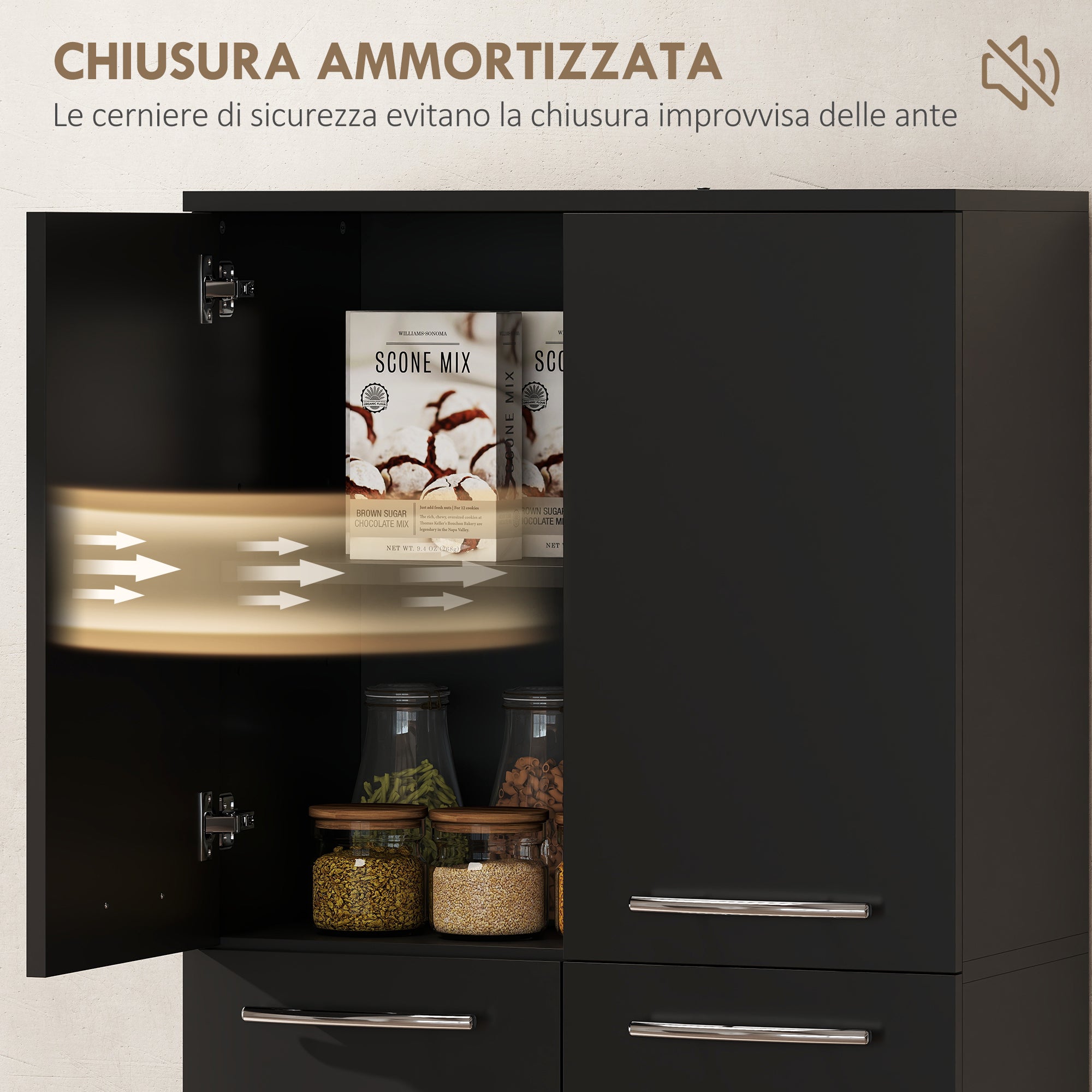 Minimal Storage Unit with 2 Cabinets and Adjustable Shelves, Black Wood, 59x31x155 cm