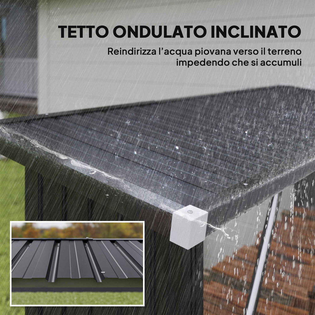 Outsunny Outdoor Steel Log Shed, Raised Base and Sloped Roof, 213x66.5x150 cm, Dark Grey
