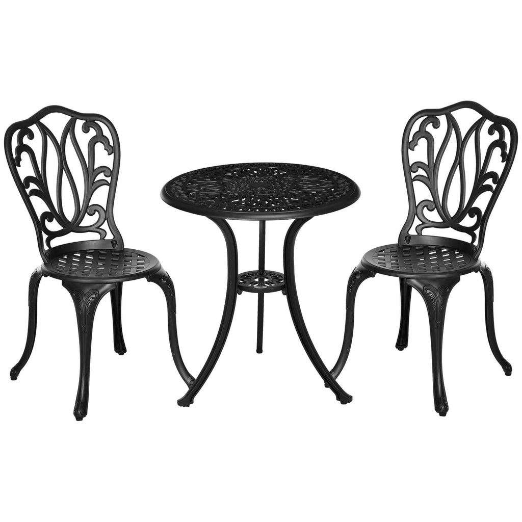 Outsunny 3-Piece Garden Set with 2 Outdoor Chairs and Glass Table with Umbrella Hole, Aluminum, Black