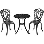 Outsunny 3-Piece Garden Set with 2 Outdoor Chairs and Glass Table with Umbrella Hole, Aluminum, Black