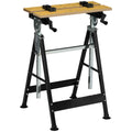 HOMCOM Folding Workbench with 4 Clamps, Adjustable Height and Angle, 100 kg Load Capacity, Black and Wood Color
