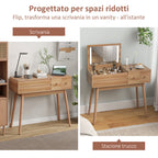 Wooden Dressing Table with LED Mirror and Storage, 100x40x87 cm