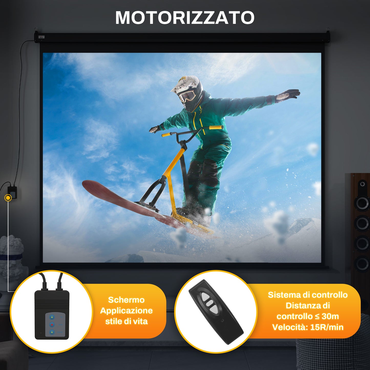 Projector Screen 120" 4:3 Format Adjustable with Remote Control, 244x183cm, Black