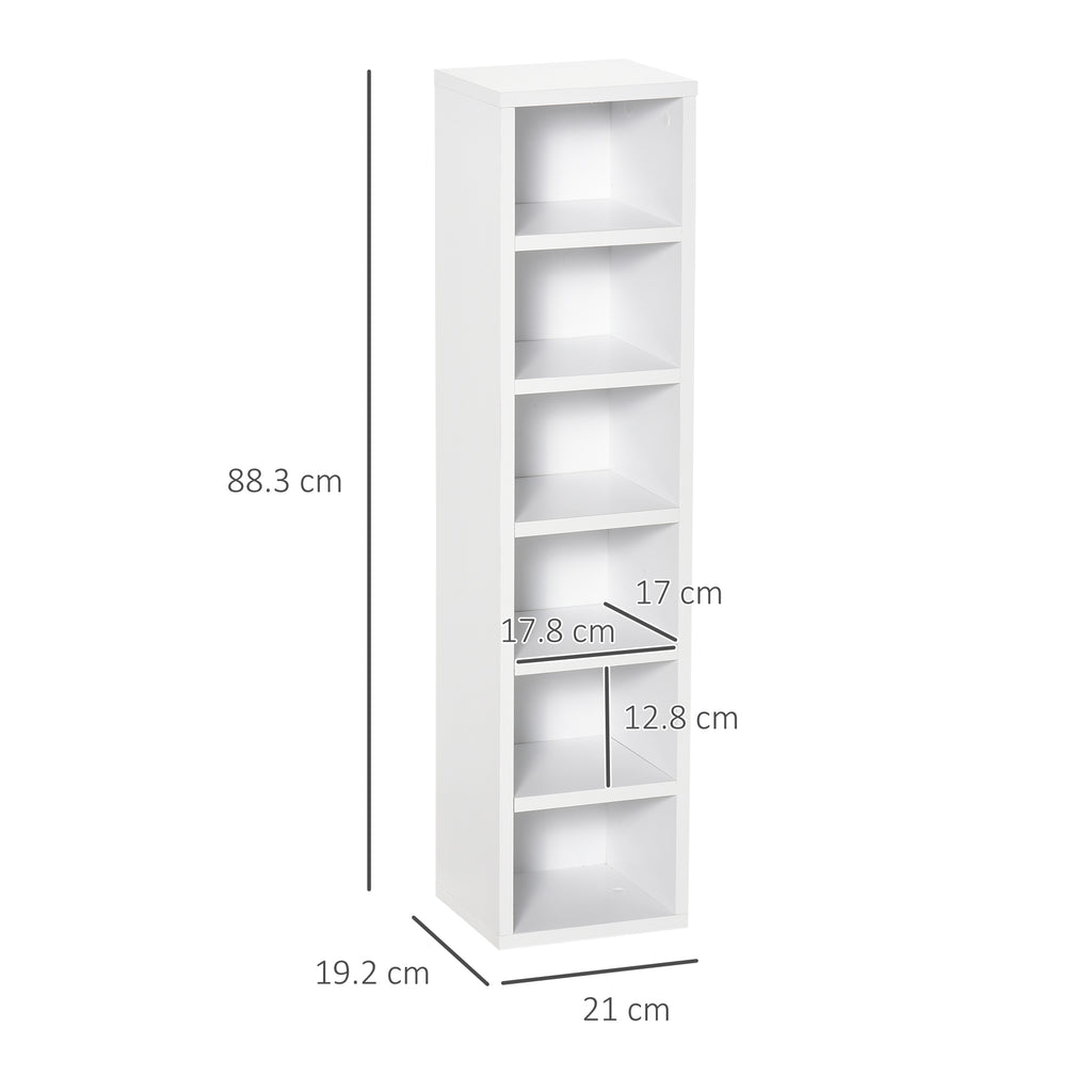 Bookcase CD shelf set of 2 pieces with 12 wooden shelves, 21x19.2x88.3 cm, White