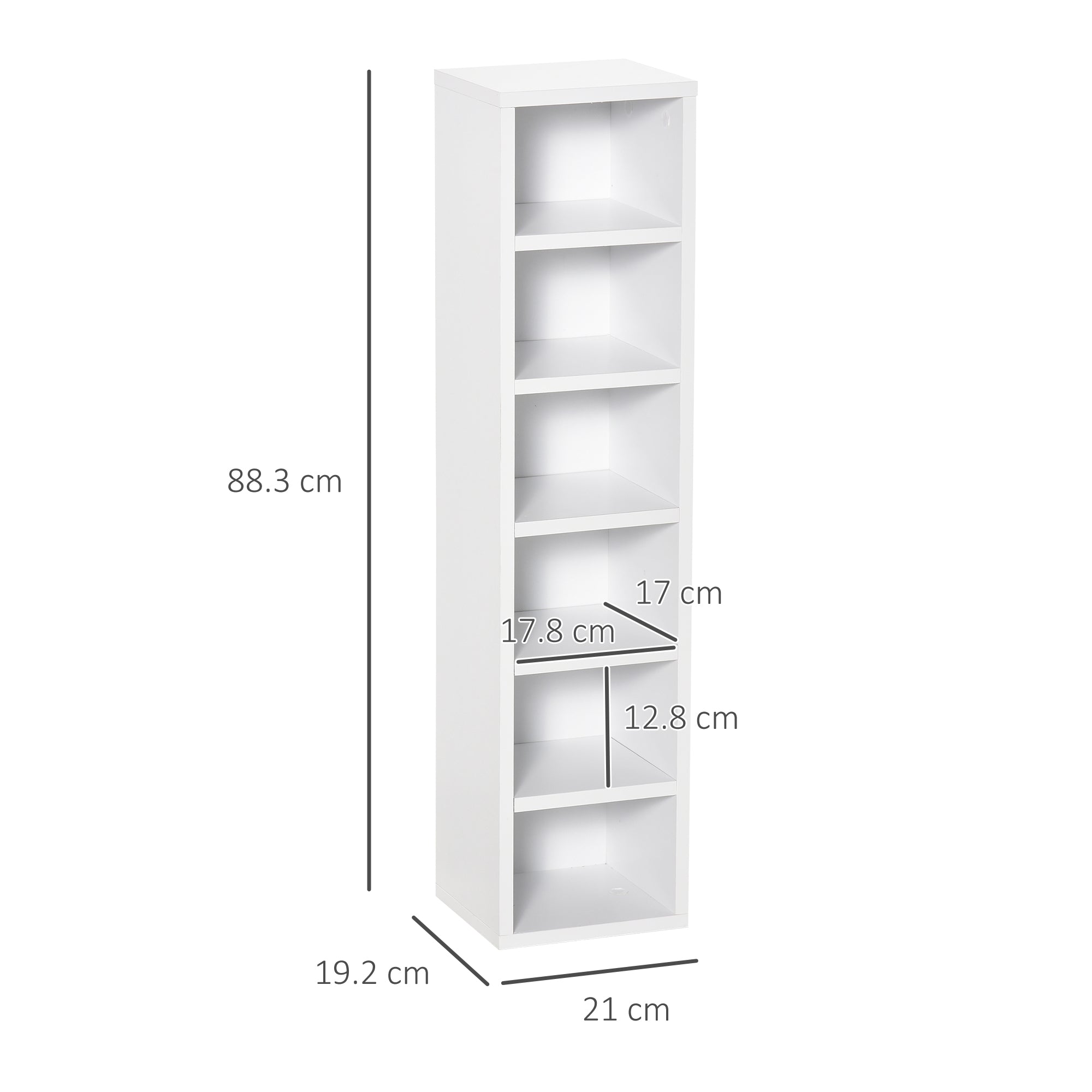 Bookcase CD shelf set of 2 pieces with 12 wooden shelves, 21x19.2x88.3 cm, White