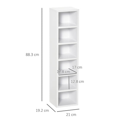 Bookcase CD shelf set of 2 pieces with 12 wooden shelves, 21x19.2x88.3 cm, White