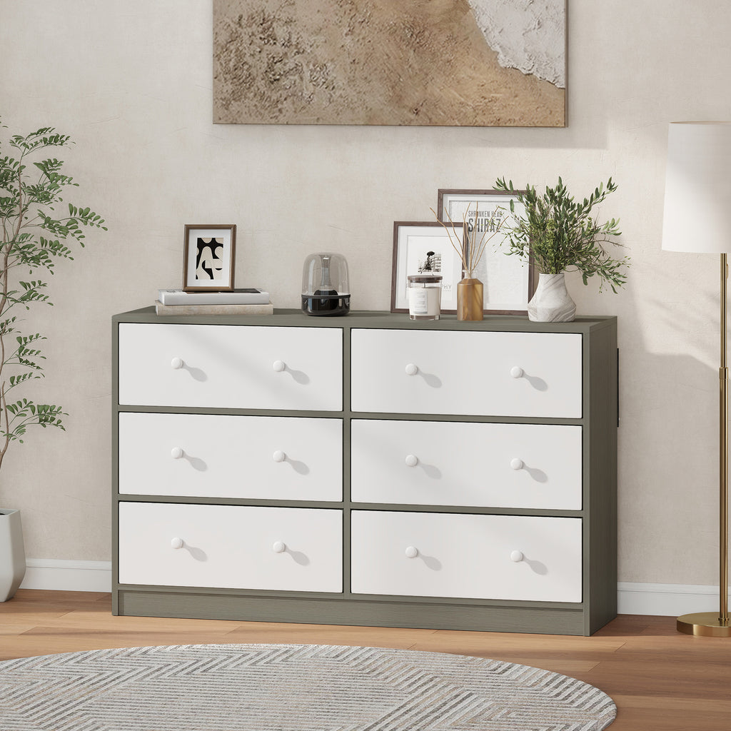 6-Drawer Folding Chest with Double Handles, Made of Wood, Steel and Fabric, 114x30x70 cm, White and Grey