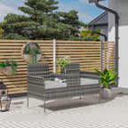 Outsunny 2-Seater Outdoor Bench with Coffee Table, Steel and PE Rattan, 137x59x82 cm, Grey