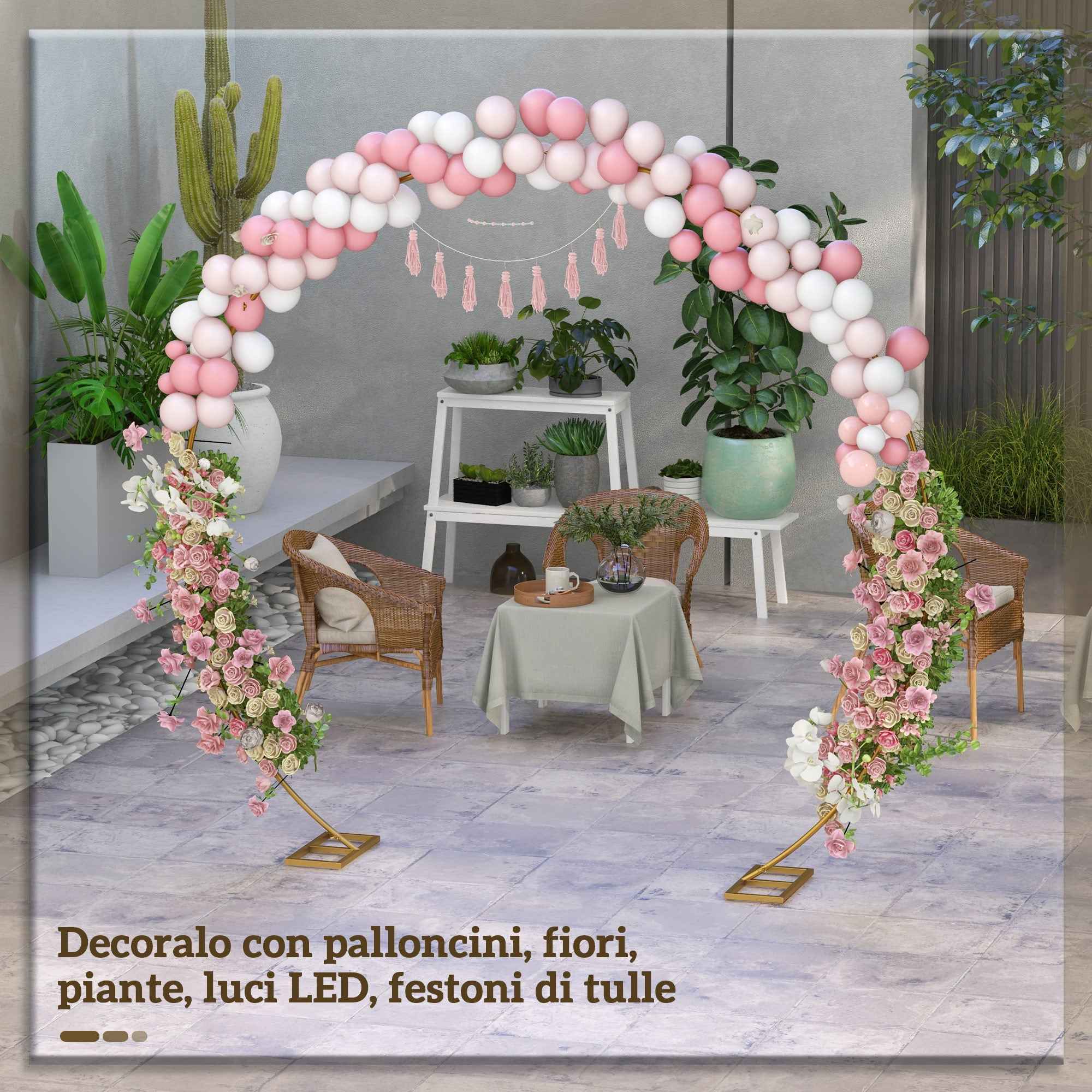 Outsunny Steel Garden Arch, Wedding Arch for Balloons and Climbing Plants for Ceremonies, Birthdays and Events, Gold