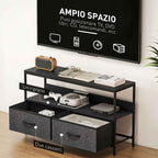 HOMCOM 47" TV Stand with Folding Fabric Drawers and Metal and MDF Shelf, 98x29x56 cm, Black