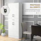 Tall Kitchen Sideboard with 2 Cabinets and a Central Drawer, Adjustable Shelves and 4 Doors in Total, White