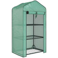 Outsunny Mini Garden Greenhouse with PE Cover, 3 Shelves and Roll-Up Door, 59x39x127cm, Green