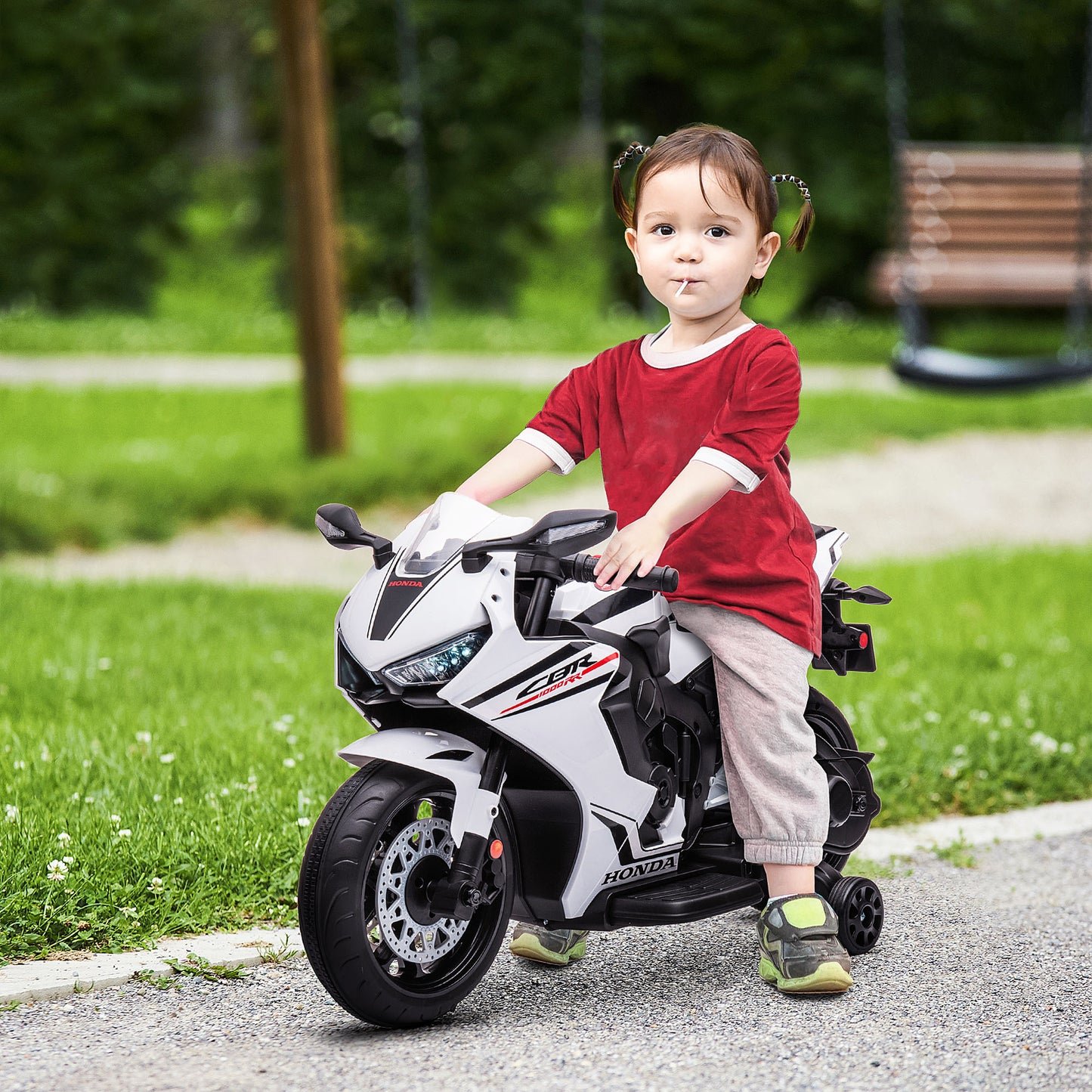 Electric Motorcycle for Children with HONDA License, Rechargeable 6V Battery, Speed 3km/h, White