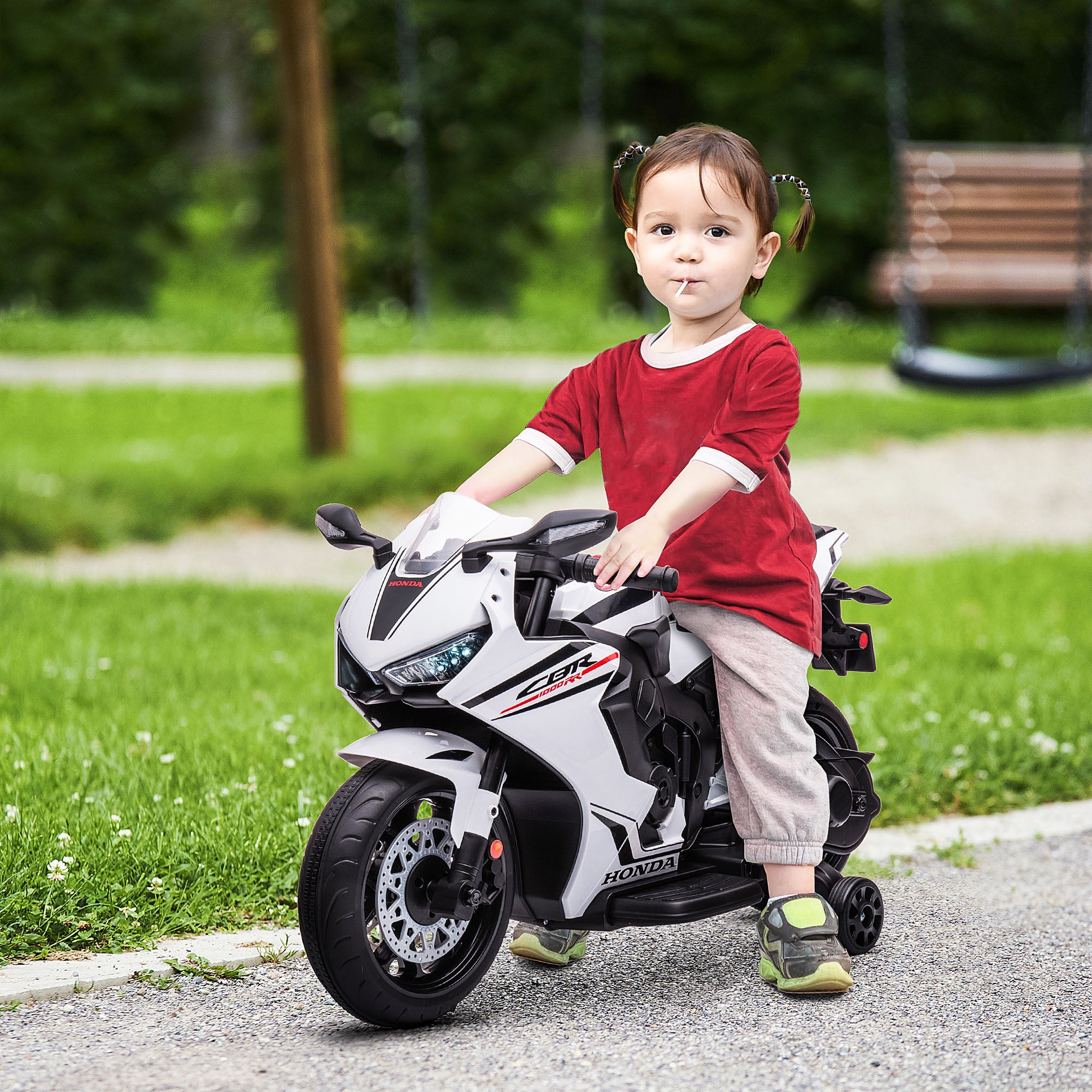 Honda Licensed Electric Motorcycle for Kids, 6V Rechargeable Battery, 3km/h Speed, White
