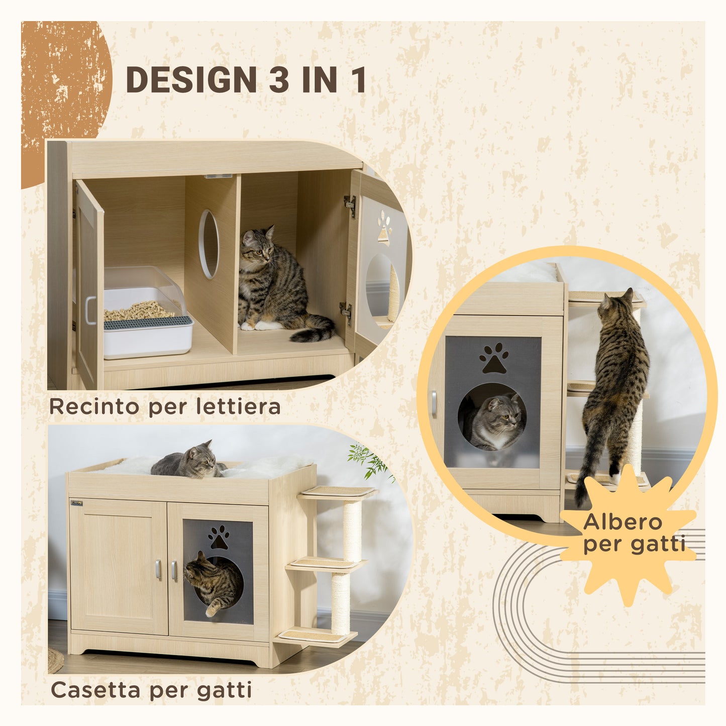 Litter Box Cat House with Storage Space and Scratching Posts, Wooden, 107x54x70 cm