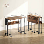 HOMCOM Folding Desk on Wheels 80 x 50 cm with Shelf and Storage Bag, Rustic Brown
