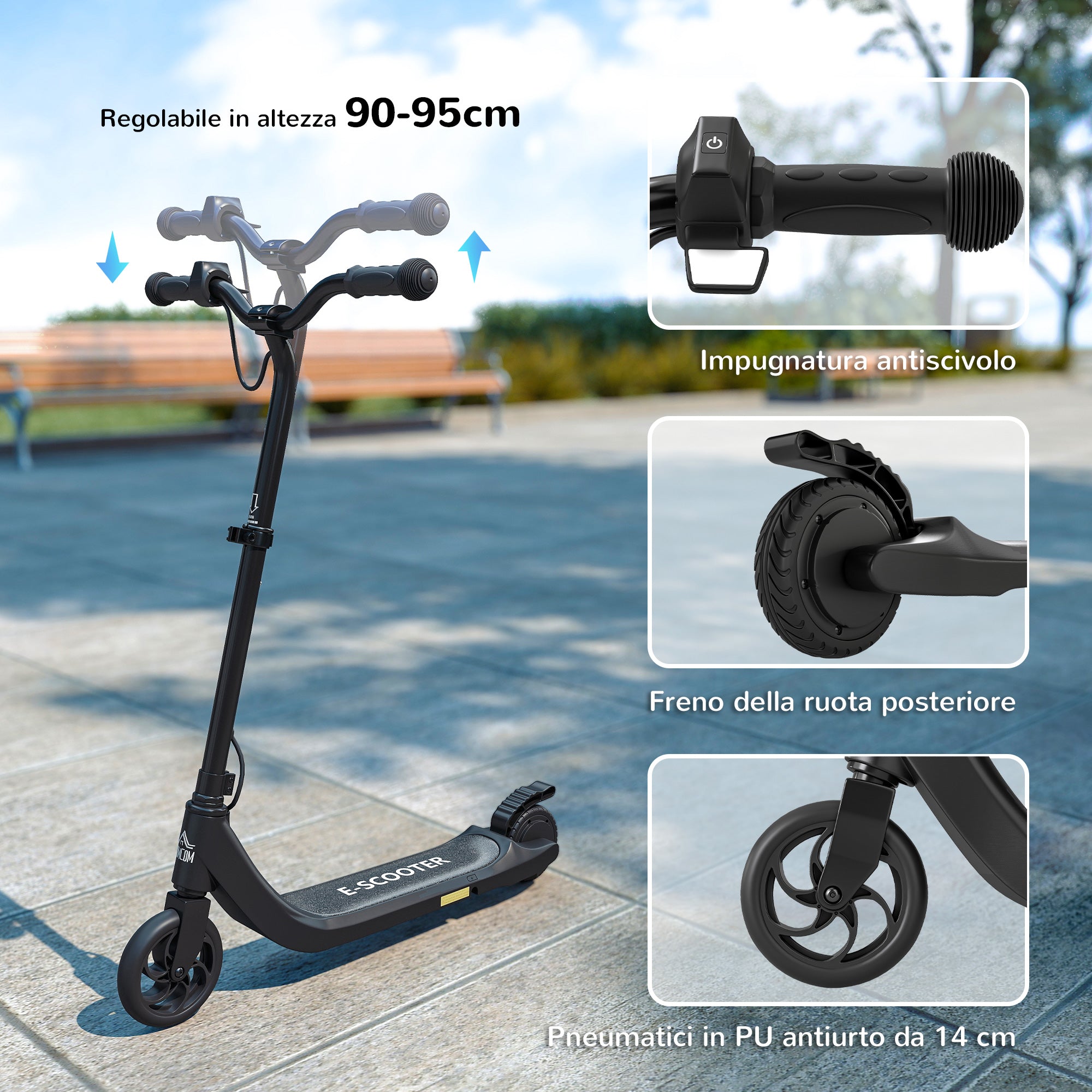 Height-Adjustable Electric Scooter for Kids Ages 6+, 76x53x90-95cm, Black