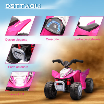 Electric Quad Bike for Children 18-36 Months with LED Lights, Horn and Pedals, 65.5x38.5x43.5 cm, Pink