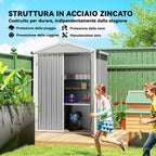 Outsunny 1.1m² Steel Garden Shed with Lockable Double Doors, 133x87x178cm, Silver Grey