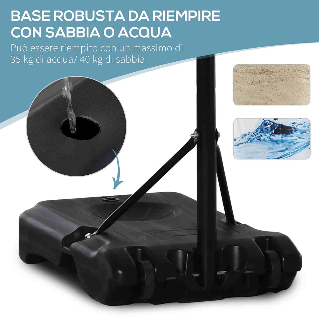 Height Adjustable Basketball Hoop with Fillable Base and 2 Wheels, in Steel, PE and HDPE, 70x45x2 cm